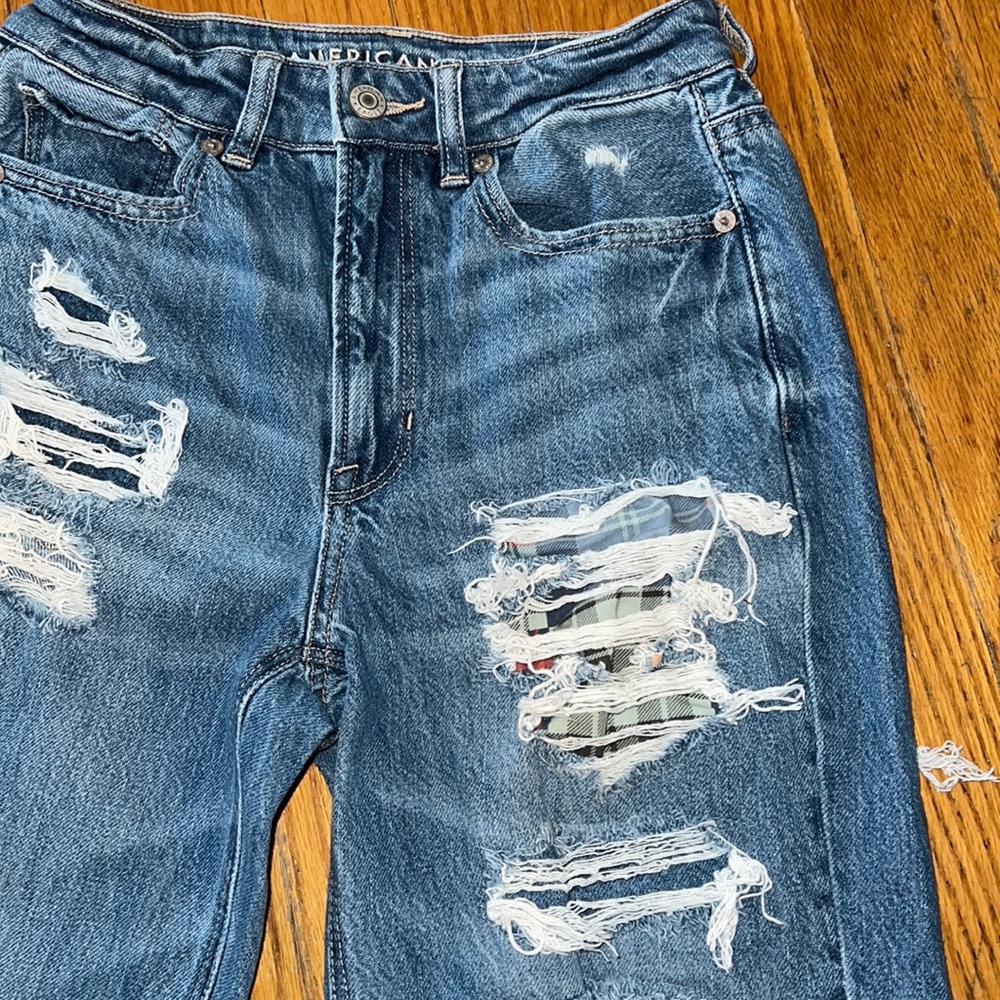 American Eagle Plaid Distressed Jeans